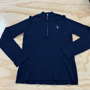 Peter Millar Women’s Quarter Zip Ribbed Pullover Ling Sleeve Sweater Navy Lg